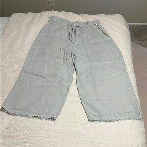 Light Gray linen Wide-Leg distressed edge pants